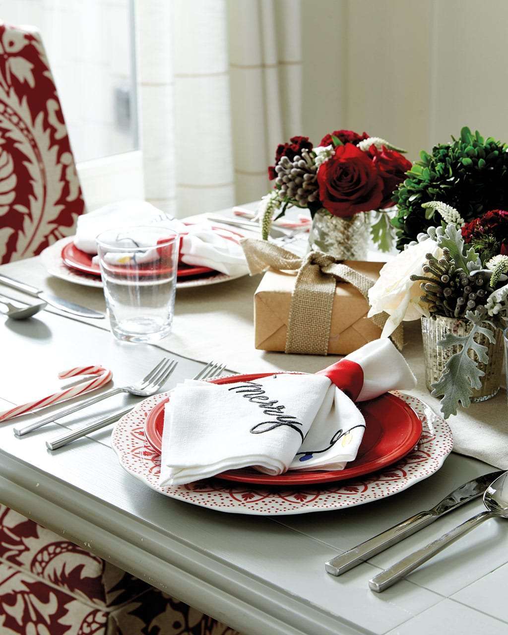Inspired by a red and green color palette, we set this whimsical Christmas table